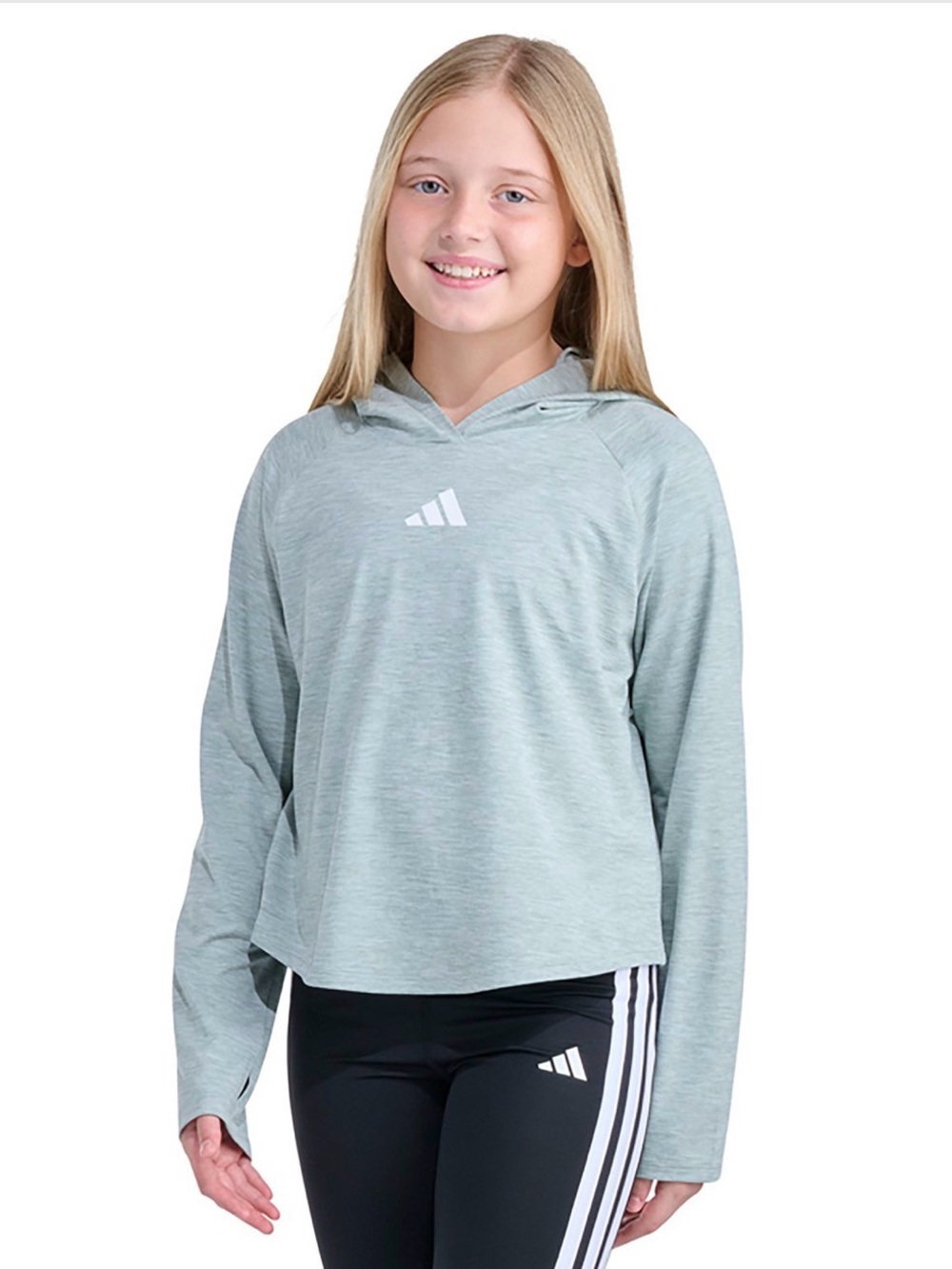 NWT Adidas Girls Cropped Hoodie L 14 Light Green Athletic Pullover
